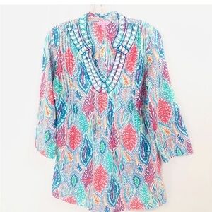Lilly Pulitzer Sarasota beaded tunic top let minnow print